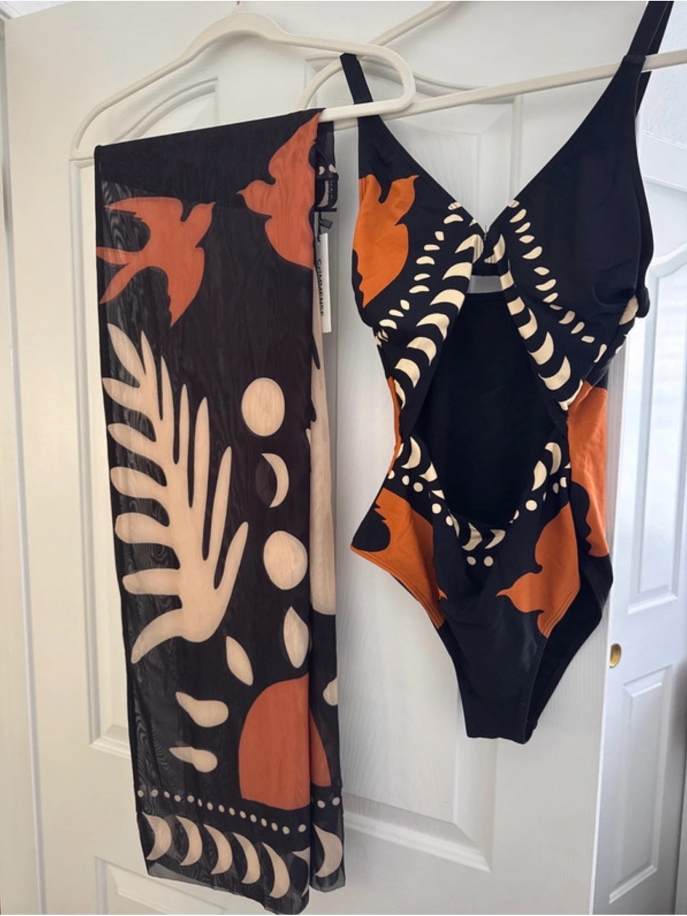 Commense Black, Rust & Cream Printed Jumpsuit Romper